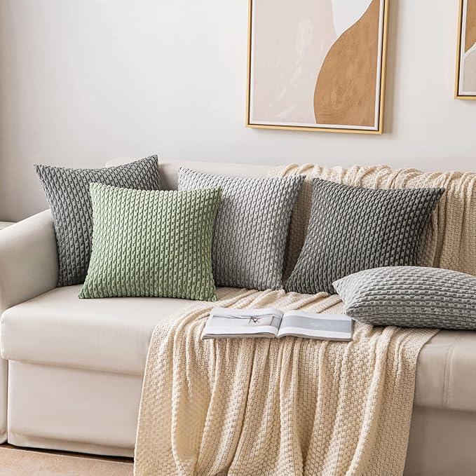 MIULEE Pack of 2 Decorative Throw Pillow Covers 24x24 Inch Soft Boho Striped Textured Corduroy Pillow Covers Modern Farmhouse Home Decor for Couch Bed Sofa Living Room Dark Grey