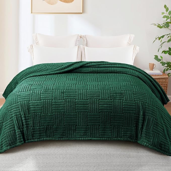 Whale Flotilla Lightweight Fleece Twin Size Blanket for Bed, Fuzzy Soft Blankets with Decorative Jacquard Pattern for All Season, Warm and Fluffy, 60x80 Inch, Emerald Green