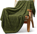Whale Flotilla Fuzzy Fleece Throw Blanket for Couch, Bed, Soft Fluffy Jacquard Waffle Blankets for All Season, Lightweight and Warm, 50x60 Inch, Olive
