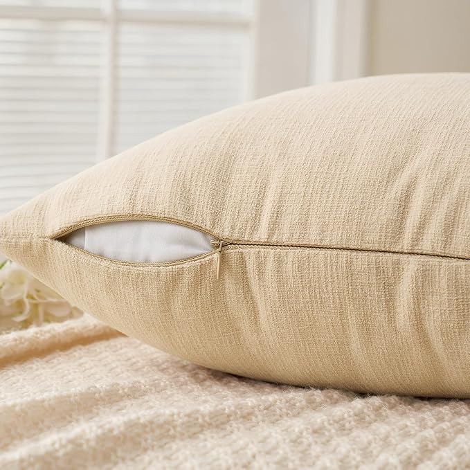 MIULEE Beige Couch Pillow Covers 22x22 Inch, Set of 2 Soft Chenille Decorative Euro Throw Pillow Covers Farmhouse for Sofa Living Room Bed