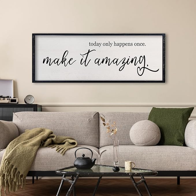 comurdyo Today Only Happens Once Make It Amazing Wall Art Decor 32x12 Inch Inspirational Motivational Quote Wall Sign (Black)
