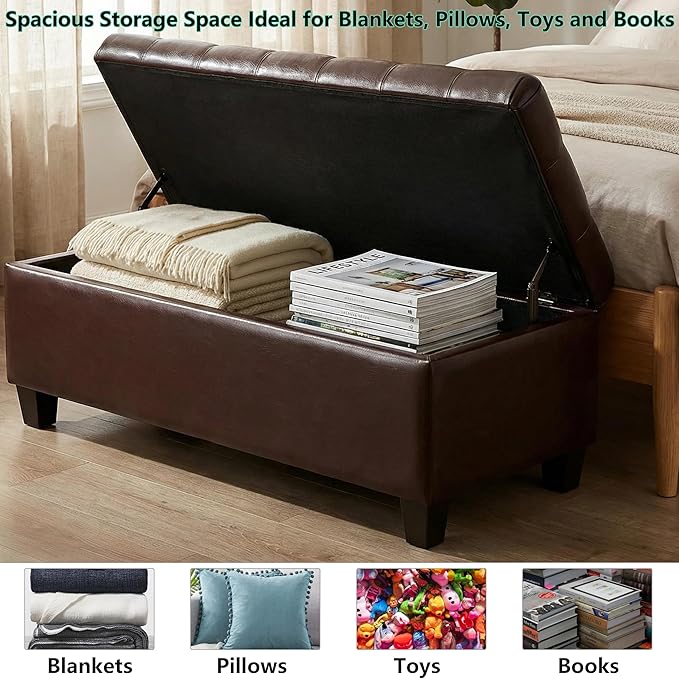 50.25" PU Leather Storage Ottoman Bench for Bedroom Bed End,Tufted Faux Leather Ottomans with Storage for Living Room,Bedside,Entryway,Modern Window Benches with Seating
