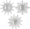 Silver Mirrors Wall Decor, Metal Sunburst Mirror Wall Art Christmas Decorative Mirrors, 9 inch Home Christmas Decoration Rhinestone Small Mirror for Living Room Entryway Set of 3