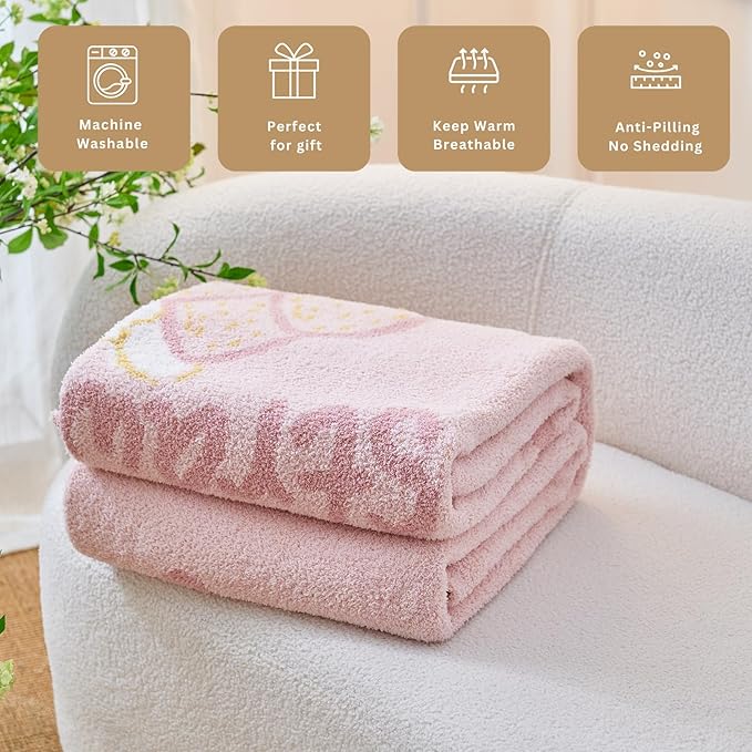 YIRUIO Strawberry Cake Plush Blanket & Pillowcase Set,Ultra Soft Cozy Warm Thick Fuzzy Fluffy 50x60 Throw Pink with 18x18 Pillow Cover for Bed Sofa Couch Home Decor Gift