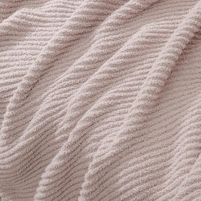 bearberry Soft Rib Knit Blanket Thin Warm & Breathable - Snuggly Minky Throw for Everyday Use, Travel, Chair | All-Season Machine Washable for Couches, Gifts, Family (Beige, 50”x60”)