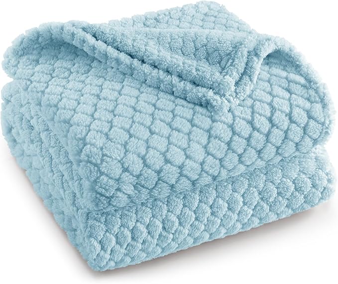 Exclusivo Mezcla Fleece Throw Blanket for Couch and Bed,Extra Soft Warm Decorative Fuzzy Throws for Women,Lightweight Cozy Blankets Size 50x60 Inches, Light Blue