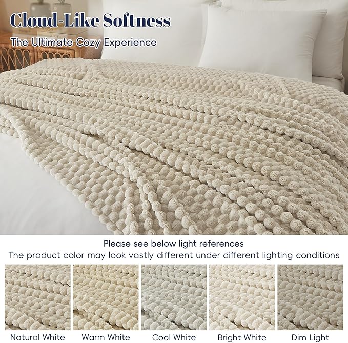 PHF Ultra Soft Flannel Fleece Blanket King Size, Lightweight 3D Jacquard Fleece Blanket, No Shedding, No Pilling, Luxury 340GSM Aesthetic Fluffy Cozy for Bed Room Decor, 108"x90", Oak