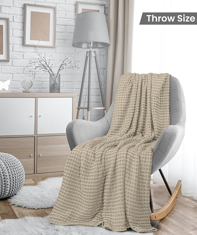 Utopia Bedding Khaki 100% Cotton Waffle Blanket 300 GSM [Throw - 50x60 Inch] Soft Lightweight Breathable Bed Blanket for All Season