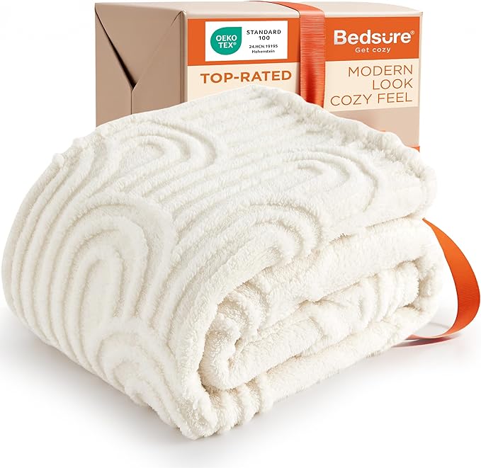 Bedsure GentleSoft Cozy Throw Blanket for Couch - Soft Boho Blankets for Women, Fuzzy Fleece Comfort Throw, Spring Boho Home Room Decor Aesthetic, Gifts for Women Teen Girl, Off White, 50x60 Inches