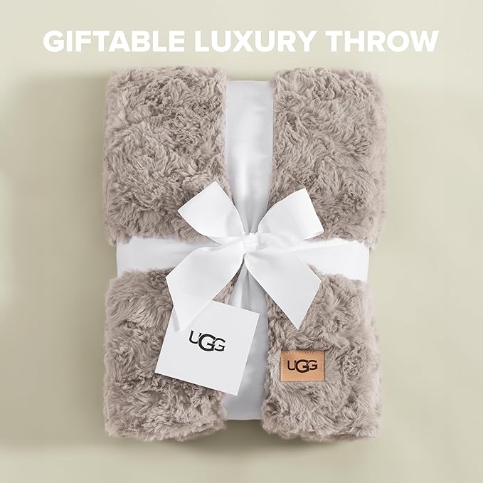 UGG Adalee Faux Fur Throw Blanket, Luxury Cozy Fluffy Blanket for Living Room or Bedroom, Decorative Double-Sided Fuzzy Throw, Machine Washable Spring Decor, 50-inch x 70-inch, Oyster Brown