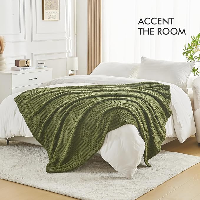 lifein Throw Blanket for Couch-Olive Green Boho Throw Blanket, Soft Fleece Plush Lightweight Blankets&Throws for Spring, Fuzzy Moss Green Blanket for Livingroom Bed Sofa Chair (60x80, Green)