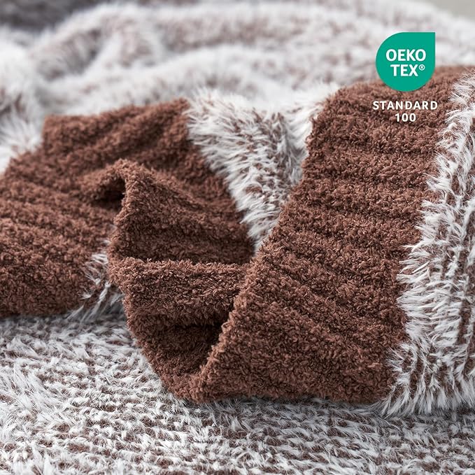 Amélie Home Knit Throw Blanket for Couch, Super Soft Fuzzy Cozy Throw, Giftable Knitted Blanket for Women Men, Birthday, Sofa Bed Living Room Decor, 60" x 80", Heather Brown