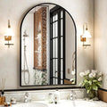 30x38 Inch Arched Bathroom Mirror - Black Metal Frame Wall Mounted Vanity Mirror for Bathroom, Bedroom, Living Room, Hanging or Leaning Decorative Mirror