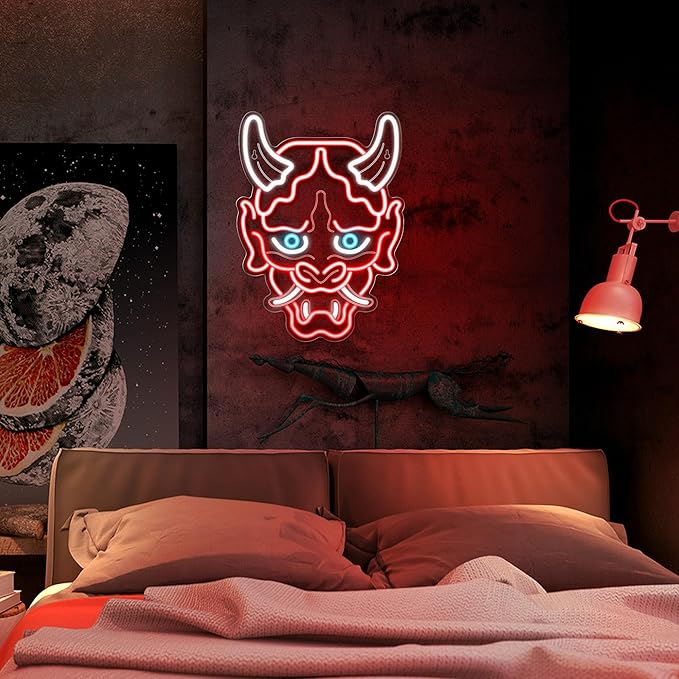 Kavaas Hannya Mask Neon Sign, Anime Japanese Neon Sign for Gamer Room Bar Tattoo Studio Decor | LED Oni Mask Neon Light for Bedroom Boys, Gaming Wall decor - Best Gamer Gifts for Teenage Boys, Christmas