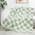 Exclusivo Mezcla Checkered Throw Blanket, Super Soft and Warm Fluffy Fleece Blanket for Couch, Sofa, Bed, Cute Plaid Pattern, Sage Green, 50" x 60"