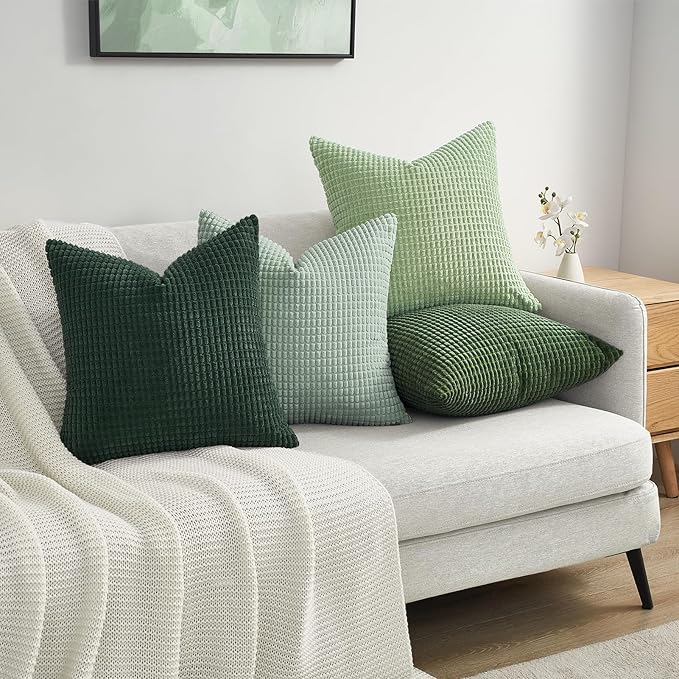 Topfinel Large Light Green Couch Throw Pillows Covers 20x20 Inch Set of 4,Accent Corduroy Striped Decorative Euro Shams,Summer Home Decor Cushion Case for Beach,Patio,Balcony