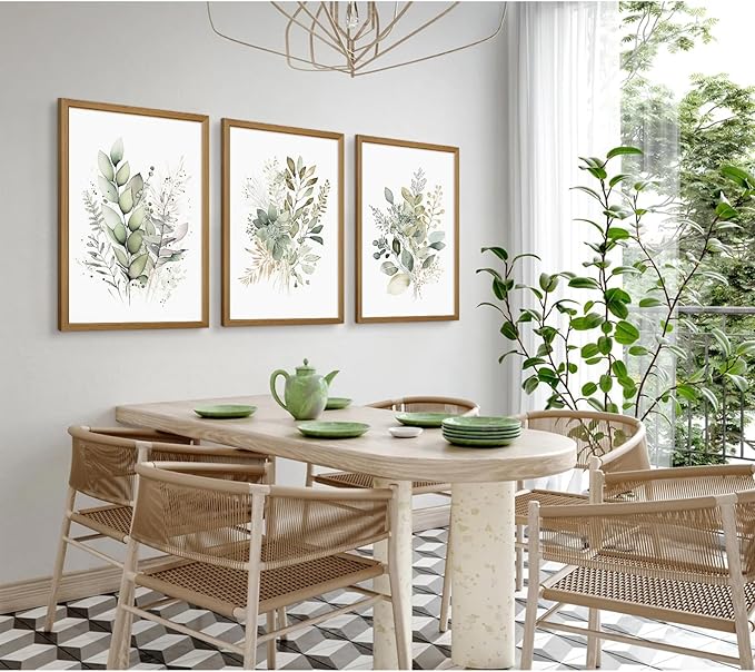 Joocrise Wooden Frame Watercolor Botanical Wall Art Boho Floral Canvas Wall Decor Prints Sage Green Wildflower Wall Art Modern Flower Pictures Botanical Painting for Bedroom Bathroom 12x16x3 Inch