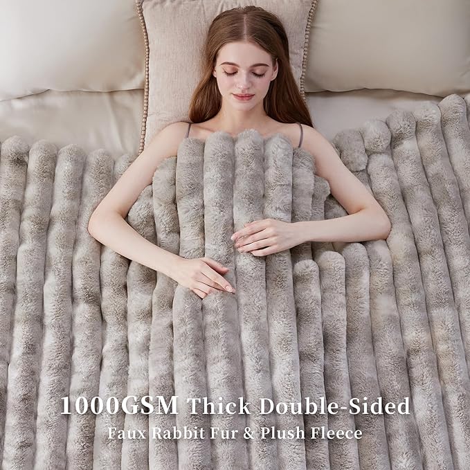 Fluffy Faux Fur Throw Blanket, Thick 1000GSM Soft Cozy Throw Blankets for Bed, Luxury Plush Striped Warm Fuzzy Blanket for Couch LivingRoom Home Decor & Gifts(50" x 70",Tie-dye Grey)