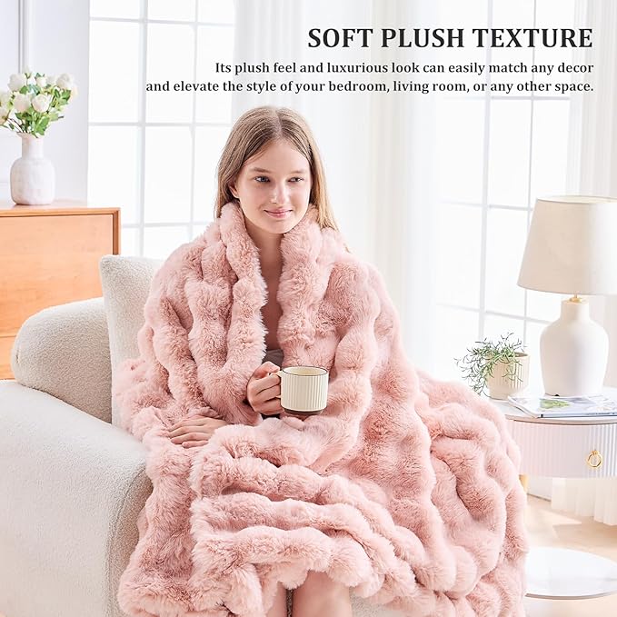 Faux Fur Twin Blanket for Couch, 1000 GSM Cozy Fuzzy Fluffy Soft Plush Thick Bubble Sherpa Blanket for Sofa Bedroom Living Room, Mothers Day Birthday Gifts for Women Home Decor