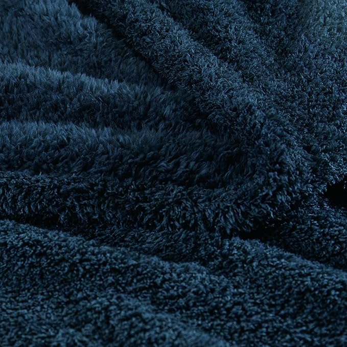 Exclusivo Mezcla Fleece Navy Blue Throw Blanket for Couch Sofa, Ultra Soft, Lightweight and Fluffy Blankets for Women, All Season, 50x60 Inches