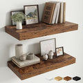 Fun Memories 24 Inch Floating Shelves Wall-Mounted, 12 Inch Deep Wall Shelves, 24 x 12 Floating Shelf, Deep Storage Shelf for Living Room Bathroom Bedroom, Rustic Brown, Set of 2