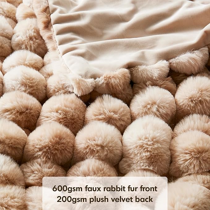 Hyde Lane Soft Faux Rabbit Fur Throw Blanket, Cute Plush Fuzzy Blanket for Sofa Couch, Thick Fluffy Shaggy Throw for Women Girls As a Gift, Brun Rabbit, 60"x80"