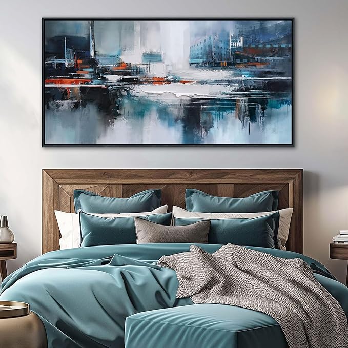 Abstract Wall Art for Living Room - Modern Blue Wall Decor, Large Canvas Artwork, Framed Wall Art Bedroom Pictures, Navy Decor for Above Bed, Contemporary Home Decor