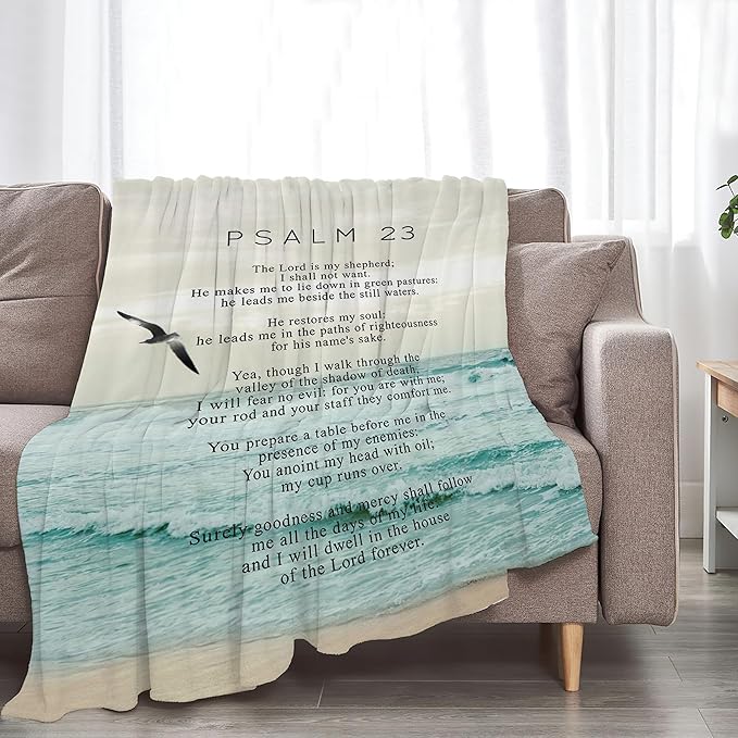 Christian Bible Psalm 23 Throw Blanket - Religious Verse Gifts and Decor for Girls, Women, Men, Kids, Adults - Soft Warm Cozy Fleece for Couch, Sofa, Bed 80"x60"