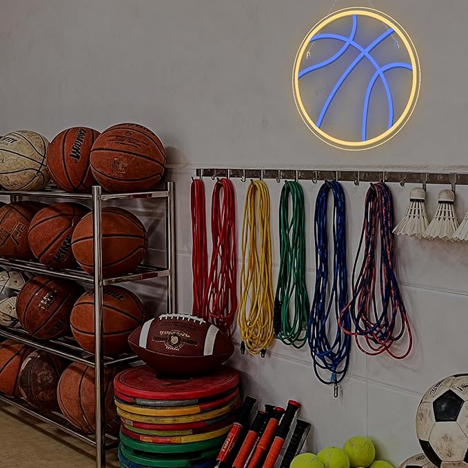 Wanxing Basketball Neon Signs Sport Neon Light Led Sign Neon Sign for Bedroom Led USB Powered Switch Light up Sign Neon Sign for Wall Decor Bedroom Christmas Birthday Signs Kids Gift (Blue Yellow)