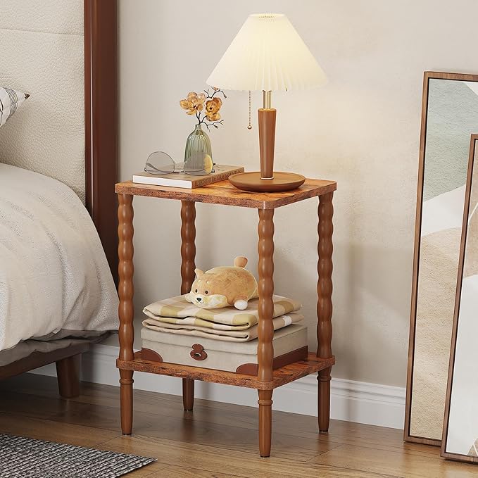 Small Narrow Side Table, Vintage End Table - Skinny Bedside Nightstand for Small Spaces, Couch/Recliner Accent Table for Bedroom Living Room Nursery, No-Tool Assembly (Rustic Brown)