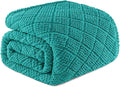 Whale Flotilla Fuzzy Fleece Twin Size Blanket for Bed, Soft Fluffy Jacquard Waffle Blankets for All Season, Lightweight and Warm, 60x80 Inch, Teal