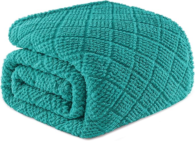Whale Flotilla Fuzzy Fleece King Size Blanket for Bed, Soft Fluffy Jacquard Waffle Blankets for All Season, Lightweight and Warm, 90x104 Inch, Teal