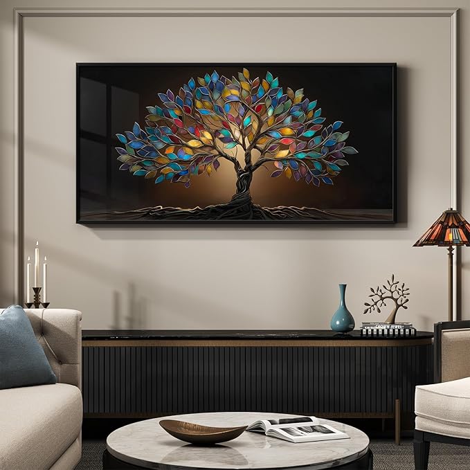 Large Framed Tree of Life Wall Art for Living Room, Modern Contemporary Tree Painting Prints Artwork for Walls, Dark Colorful Elegant Picture for Bedroom Kitchen Office Dining Room Wall Decor, 30x60