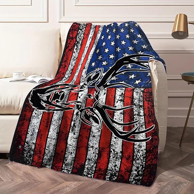 Deer Hunting Throw Blanket for Couch Sofa Bed, Rustic Wildlife Decor, Unique Gift for Hunters and Men, Man Cave Cabin Lodge, Country Home, Cozy All Season Comfort, 50'' x 60''