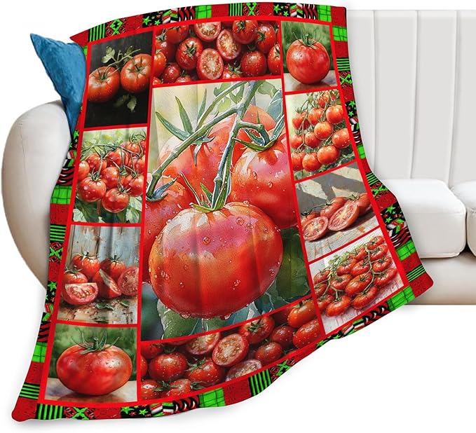 Tomato Blanket for Girls Women Adults Kids Soft Cozy Fleece Healthy Fruits Vegetables Throw Blankets Gifts Warm Flannel Plush Lightweight Decor for Couch Bed Sofa 60"X50"