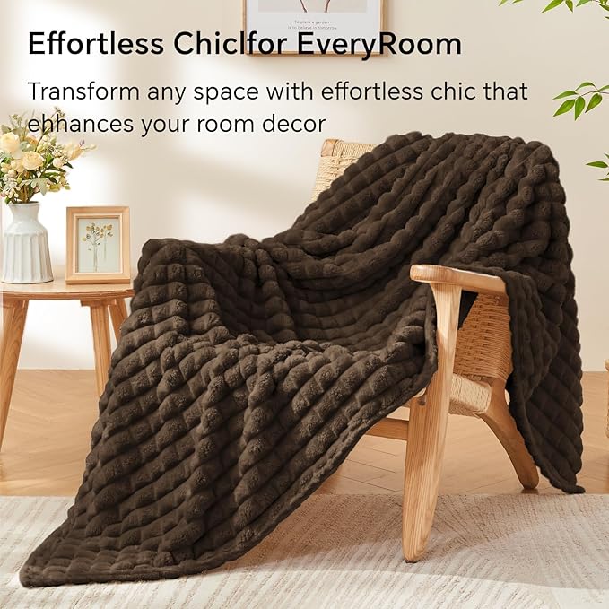 BEDELITE Brown Throw Blanket Twin Size for Bed- Super Soft and Warm 3D Checkered Fluffy Fuzzy Fleece Blanket, Luxurious Plush Cozy Blanket for Room Decor Fall and Winter, 60x80 inches