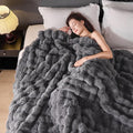 Luxury 1000GSM Faux Rabbit Fur Throw Blanket, Super Heavy Warm Cozy Blankets for Couch Bed Sofa, Bubble Plush Fuzzy Elegant Soft Reversible Mink Blanket for Living Room Bedroom, Grey
