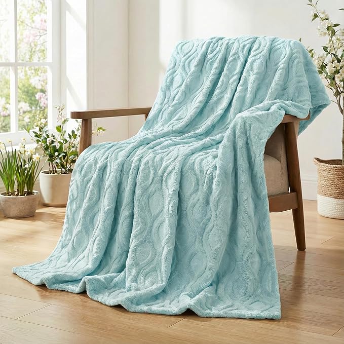 Horaldaily Solid Blanket Throw, Blue Accent Farmhouse Neutral Square Euro Soft Fuzzy Plush Faux Fur Cozy Blankets for Couch Sofa Bed Lounging, Ideal Gifts for Kids Adults Wife Self, 50x60