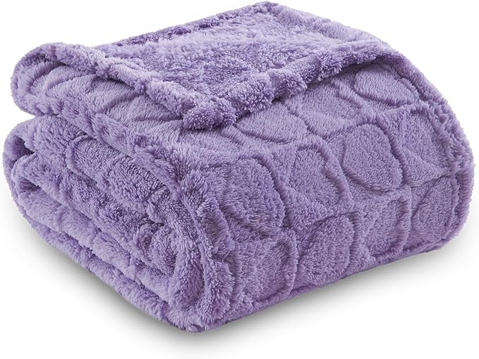 NEWCOSPLAY Super Soft Twin Blanket Lavender Love Premium Silky Flannel Fleece 3D Heart Checkered Lightweight Bed Blanket All Season Use (Lavender Love, Twin(60"x80"))