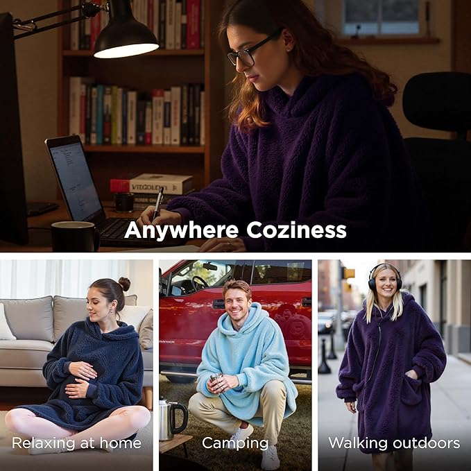 Bedsure Blanket Hoodie, Wearable Blanket Hoodie as Mothers Day, Birthday Gifts for Mom Women Men, Warm Cozy Giant Hoodie Blanket Sweatshirt Present for Mom Wife GF Men Adult, Dark Purple, Standard
