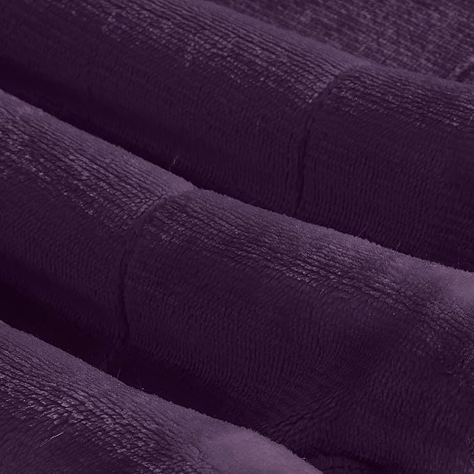 Elegant Comfort Ultra Soft Reversible Flannel Sherpa Blanket - Cozy Silky Fleece Throw for Couch, Bed - Plush Fuzzy Warm Winter Blanket for Gift, Queen, Purple