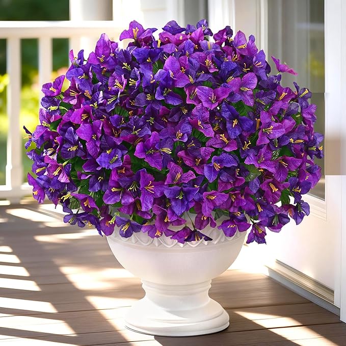 Yastouay 8 Bundles Artificial Flowers for Outdoors, Bougainvillea Fake Flowers for Outside, UV Resistant Silk Outdoor Faux Plants for Porch Patio Planter Front Door Garden Decor(Purple Fuchsia)