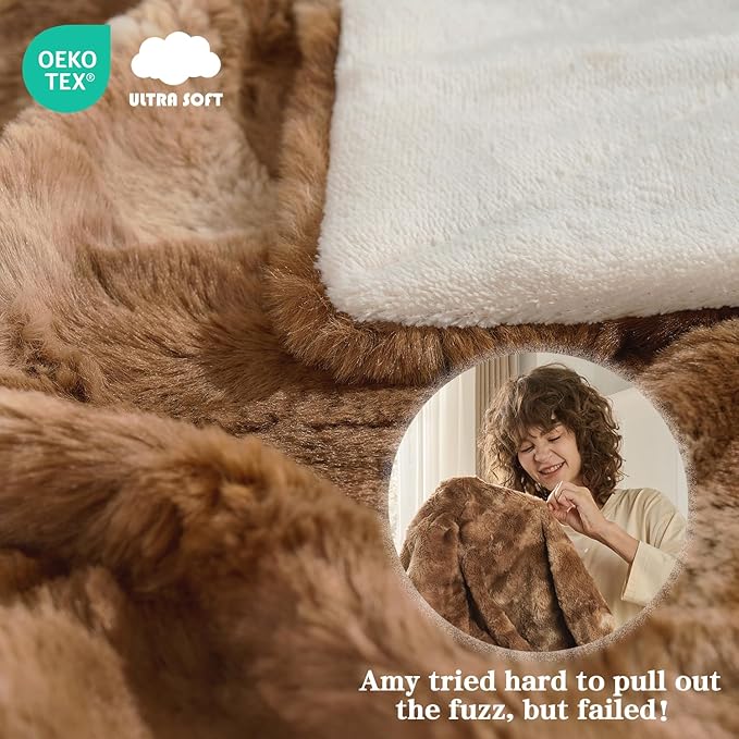 Krifey Faux Fur Throw Blanket for Couch Bed, 3D Marble Texture Soft Throws, Cozy Fuzzy Plush Thick Warm Blanket, Faux Rabbit Fleece, Christmas Birthday Gifts for Men Dad, Tie Dye Brown, 50x60in