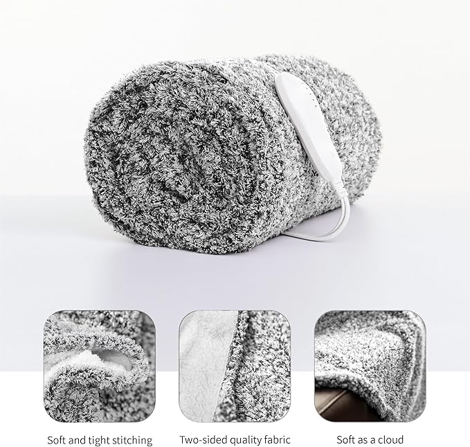 Heated Blanket Electric Throw 50" x 60" -Heated Throw Blanket with 5 Heating Levels & 3 Hours Auto Off,Machine Washable,ETL & FCC Certification(Racoon Gray)