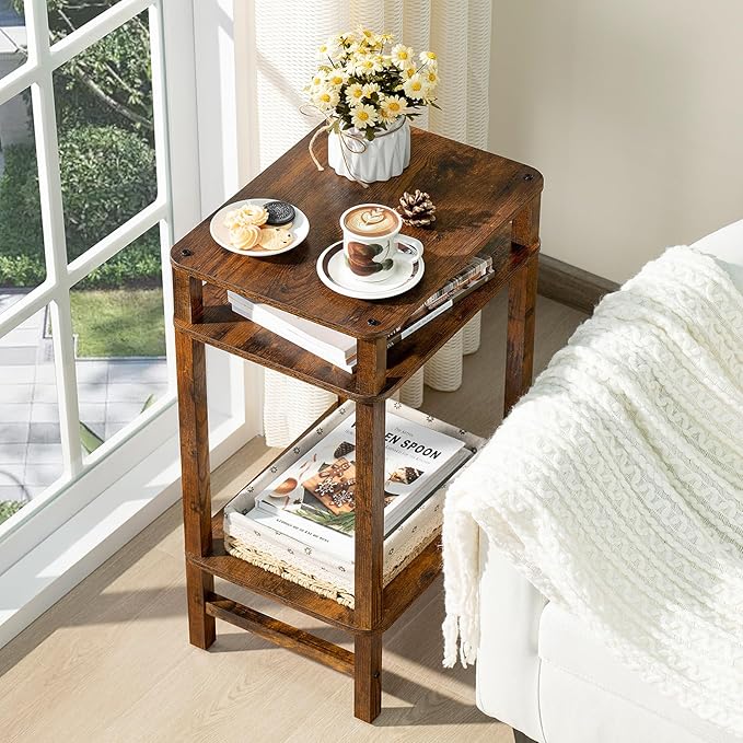 Side Table End Table Tall Night Stand 3-Tier 2 Pack for Living Room Bedroom Bathroom Office Furniture Brown