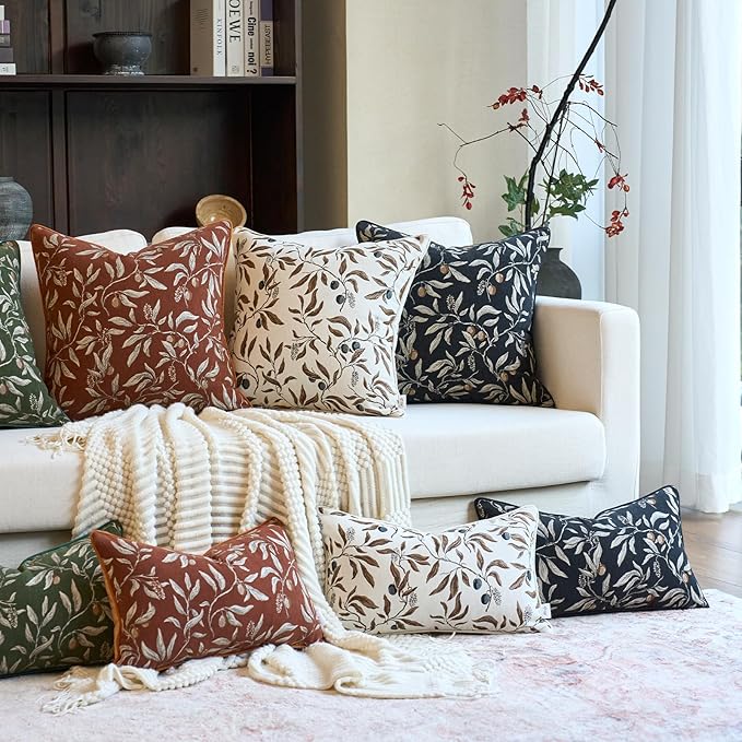 Alerfa Beige Floral Throw Pillow Cover 12 x 20 Inch Rectange Luxury Decorative Lumbar Pillow Cover for Couch Living Room Bedroom