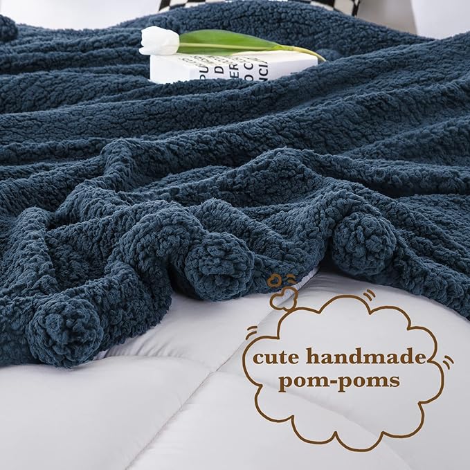 LBRO2M Double Sided Sherpa Blanket,King Size Super Soft Fuzzy Plush Warm Cozy Fluffy Throw Reversible Luxurious Blankets (Navy Blue)