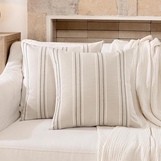 Hckot Throw Pillow Covers 18x18 Set of 2 Charcoal Pillow Covers Farmhouse Decorative Pillows Textured Linen Square Cushion Covers for Sofa Couch Bed Living Room Decor(Charcoal)