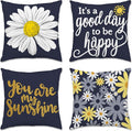 Hexagram Spring Summer Pillow Covers 16x16 Set of 4, Outdoor Floral Daisy Decorative Dark Blue Throw Pillow Covers, You are My Sunshine Farmhouse Cushion Case for Couch Sofa Indoor Decor(No Insert)
