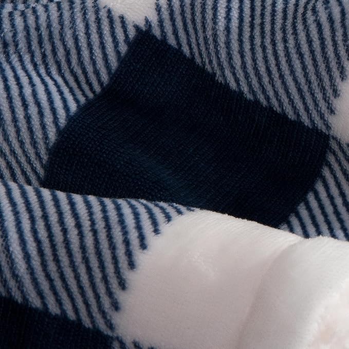 Elegant Comfort Ultra Soft Reversible Buffalo Plaid Flannel Sherpa Blanket - Cozy Silky Checkered Fleece Throw for Couch, Bed - Plush Fuzzy Warm Winter Blanket for Gift, Full, Navy